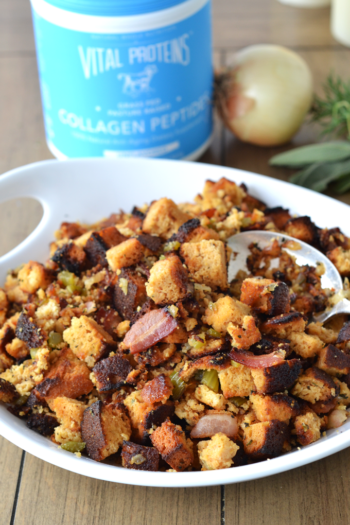 This Grain Free Bacon Herb Stuffing is a great paleo & whole30 stuffing option for thanksgiving!